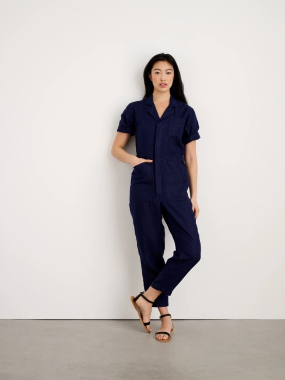 Alex Mill Standard Short Sleeve Linen Jumpsuit Size Small Adjustable Waist